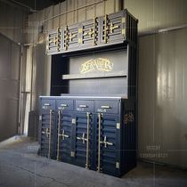 Industrial style retro bookcase wine cabinet display cabinet American restaurant bar container wrought iron cabinet locker vertical cabinet