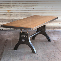 Iron industrial style dining table creative bar cafe office negotiation table solid wood conference table long table workbench