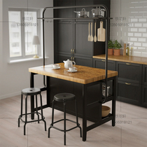 Industrial style retro wrought iron dining table bar kitchen island open middle island workbench rack preparation table