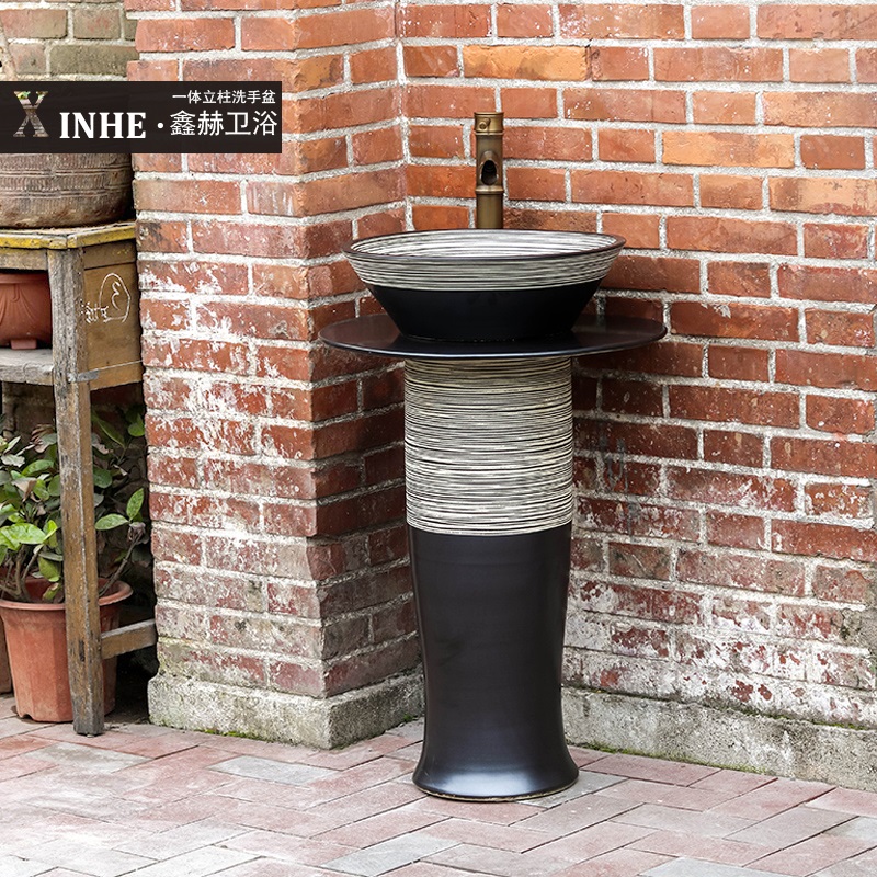 Ceramic pillar lavabo small basin bathroom balcony ground integrated household is suing art basin of wash column