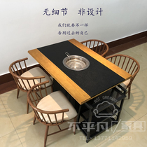 The new marble hot pot table factory direct sales under the smoke exhaust carbon fire barbecue table original barbecue with the same table and chairs customized