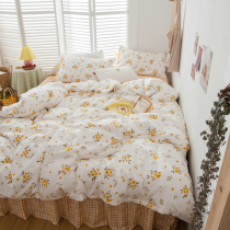 Bed Skirt Crushed Flowers Full Cotton Four Sets Strap pillowcase Pure cotton quilt cover Han style Garden Wind Bed with supplies that can be set