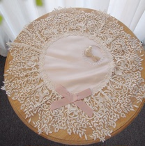 Retro French style butterfly knot lace dust-proof cover towel tea tray dressing case round lid cloth light pink meme