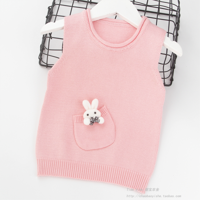 Girls vest vest children's knitted sweater baby spring and autumn Korean version of the waistcoat 2021 new little girl cotton sweater