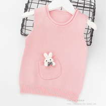 Girls vest vest childrens knitted sweater baby spring and autumn Korean version vest 2021 new little girl cotton sweater