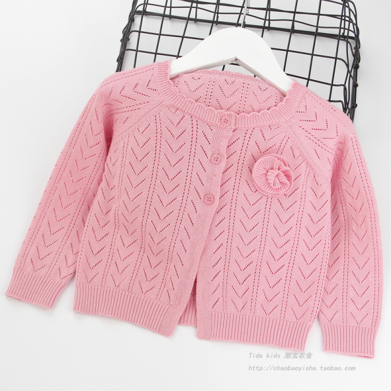 Girls' thin knitted cardigan spring and summer new children's cotton short shawl jacket baby long-sleeved air-conditioning shirt