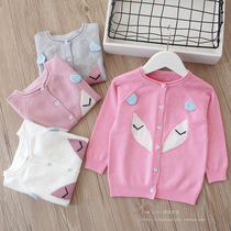 Girls knitwear baby sweater cotton cardigan 2019 autumn and winter new childrens clothing girls casual top coat