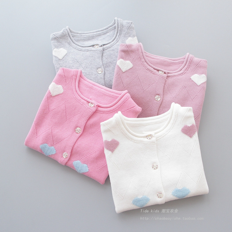 Children's clothing 2020 spring and autumn new Korean version girls' knitted sweater hollow love sanitary clothing children's baby cardigan top