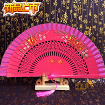Good opening and closing double sided Spanish fan wood folding fan Chinese wind female fan hand-painted rose-red fan Flagship Gown Walking Show Dance Fan