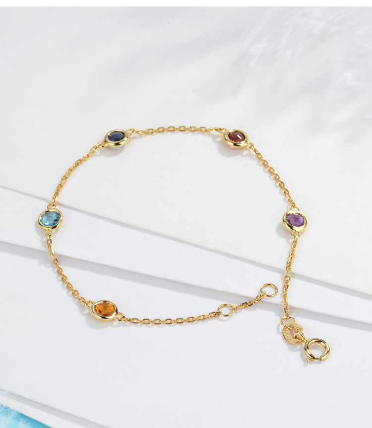 托帕石, 石榴石,堇青石,海蓝宝, 橄榄石 "彩虹手链" 彩色宝石的款式