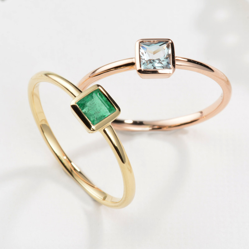 宝石矿工 18k黄金垫形祖母绿戒指 玫瑰金海蓝宝石手饰_7折现价880元