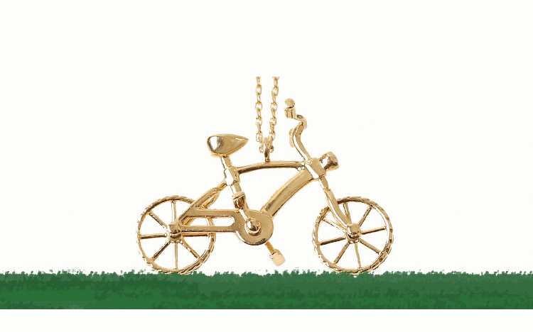 宝石矿工 18k玫瑰金钻石项链 青春的单车吊坠 黄金白金自行车项链