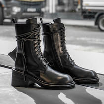 Leather ann Martin boots female English style coarse heel short boots 2020 new versatile high heel middle boots lace up single boots