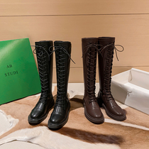 Strap no knee boots Women 2020 winter New flat heel high boots skinny boots women knee boots lace up stretch boots