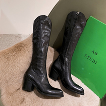 Thick legs MM large tube circumference but knee high boots pointed thick heel thin Knight boots leather Western cowboy boots