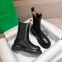 mona The same mid-barrel boots thick-soled Chelsea boots thin Martin boots womens British style leather fried street boots ins