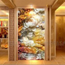 Modern 3D three-dimensional entrance background wall screen art glass partition living room kitchen sliding door aisle Jade carving flowers
