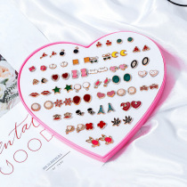 Cute cartoon mix and match earrings set cut fruit animal soft pottery earrings Korean version of simple student ear needle female