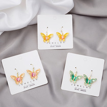 Brand new alloy oil painting texture gradient butterfly earrings Japan-ROK small temperament 100 hitch palace windy meritocratic female