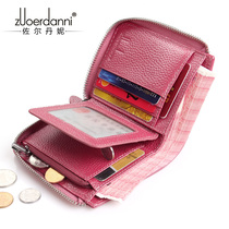Wallet ladies short leather 2021 New First layer cowhide money clip vertical card bag zipper drivers license coin wallet