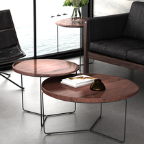 Sanshe Nordic INS coffee table industrial style black walnut solid wood modern simple creative living room round combination tea table