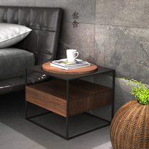 Sanshe Nordic INS Wind bedside table minimalist black walnut solid wood simple modern industrial wind with drawer bedside cabinet