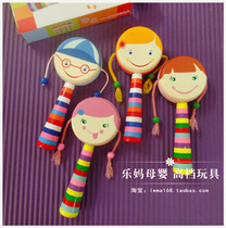Foreign trade export hand-painted rattle cartoon double-sided bell drum wooden childrens educational toy hand shaking drum
