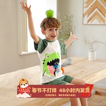 Child Sleepwear Boy Summer Pure Cotton Thin child Boy Boy 13 years old Short sleeve Home Residence Suit Summer