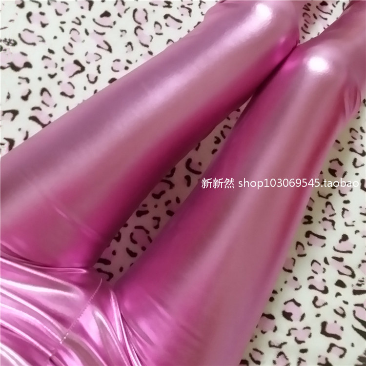 2017春秋新款漆皮亮面闪光金属色质感打底裤外穿仿皮裤女夜店粉色