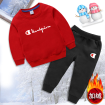 Children plus velvet set 2021 new boys and girls warm in autumn and winter two-piece baby round neck sweater