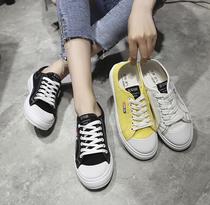 School season female students Korean version of the tide canvas shoes board shoes autumn lazy shoes a pedal Joker small white shoes retro