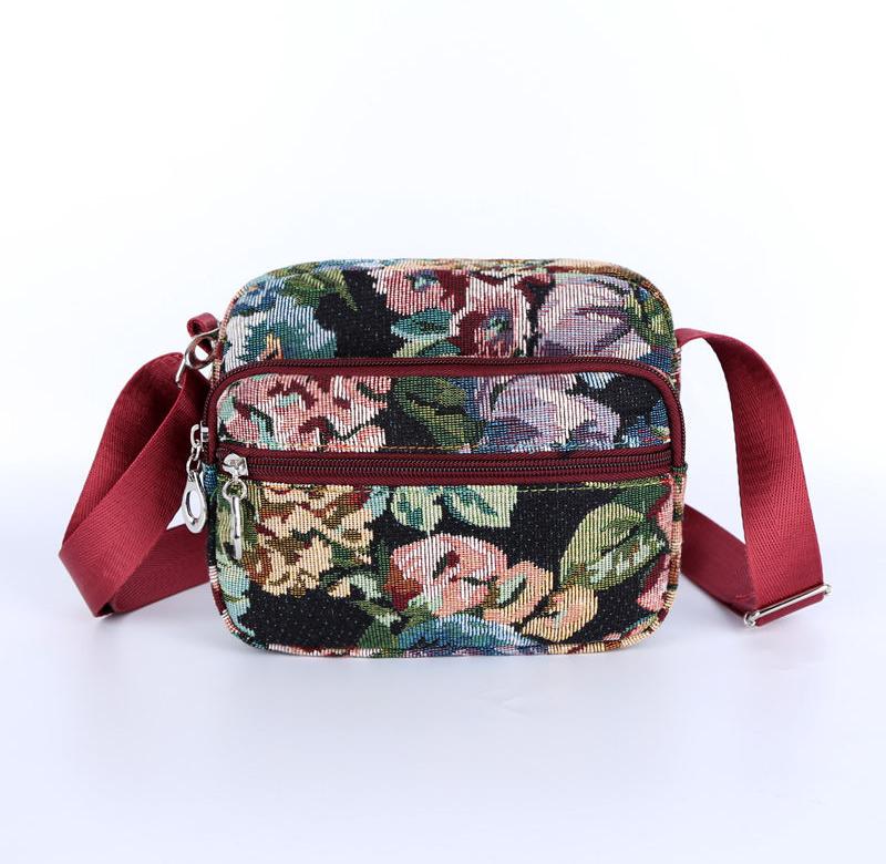 New flower cloth shoulder bag female middle-aged leisure travel crossbody backpack mini mobile phone bag business purse