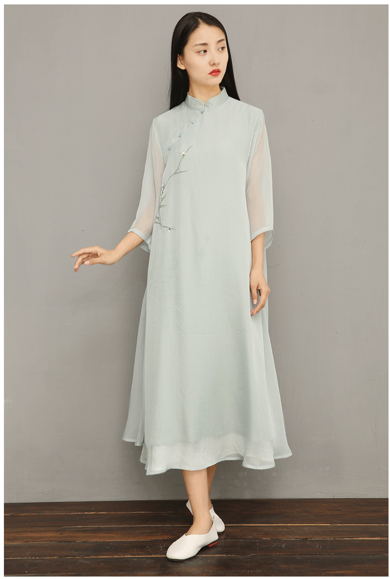 韶华中式棉麻茶服女夏复古禅意茶人服禅修服风旗袍改良连衣裙