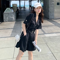 2021 summer Korean net red tooling jumpsuits womens loose waist thin student jumpsuits wide-leg shorts tide