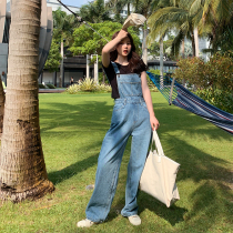 2021 summer Korean version of the net red tooling denim bib pants female thin student western style age-reducing suspender jumpsuit tide