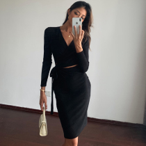 ITSNIKAR knitted strap dress female waist thin sexy slim-fit mid-length skirt autumn and spring 2020 models