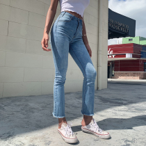 ITSNIKAR not stuck crotch waist hip ratio touching European and American fashion light color jeans women high waist tight flared pants