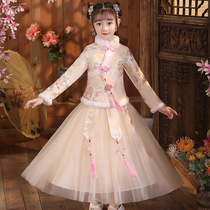 girls' autumn winter clothes children's antique winter clothing Chinese style fleece tang dress New Year's clothing thick winter clothing