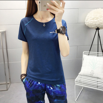 Quick-drying round neck short-sleeved T-shirt womens T-shirt summer slim slim stretch breathable running fitness yoga hiking mountaineering clothing