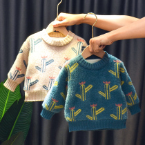 Childrens clothing boys sweater autumn and winter 2019 new foreign style children cartoon mink velvet baby knit shirt Korean tide