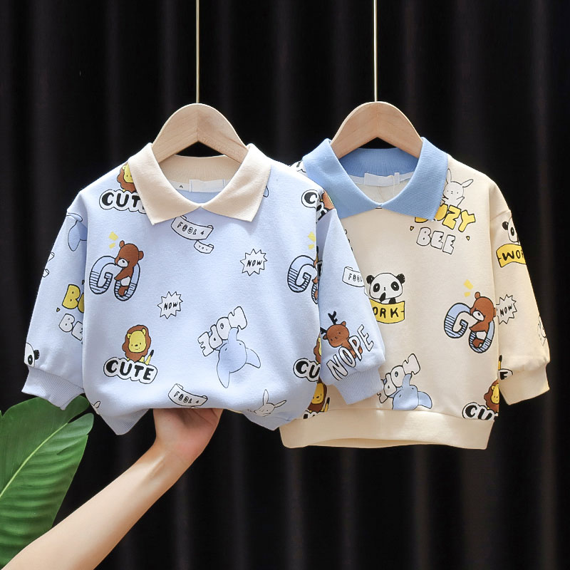 Childrens children boy new spring and autumn clothing Korean version of childrens baby casual foreign air base shirt cartoon polo lapel sweater