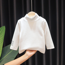 High collar base shirt T-shirt long sleeve boys and girls in autumn and winter warm plus velvet padded baby solid color coat tide t