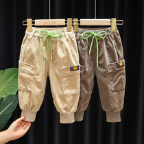 Boys corduroy pants baby childrens overalls baby autumn and winter New Korean version of thick casual tie pants tide