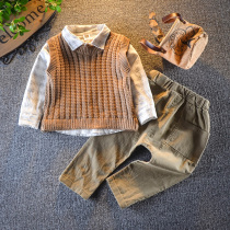 Baby autumn boys casual set children casual foreign atmosphere three sets of infant wool vest plaid shirt
