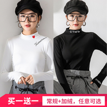 Long sleeve semi-high collar autumn base shirt female 2019 new letter embroidery Joker slim slim Korean version of inner shirt Women