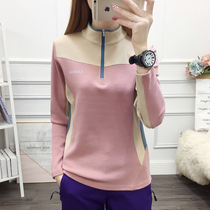 Spring and Autumn T-shirt Women's Long Sleeve Casual Clothes Jacket Collar Turtleneck Backing Shirt Fashion Breathable Sports Hiking Clothes