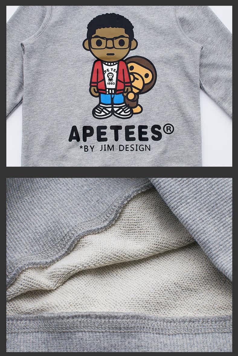 安逸猿2017秋冬新款大码情侣装人物圆领纯棉简约卫衣套头ape女装