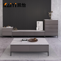 Rock board coffee table TV cabinet combination Nordic modern living room Italian minimalist gray marble floor cabinet side cabinet