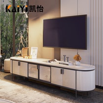 Light luxury Rock board TV cabinet combination modern living room white small apartment creative balcony size round coffee table floor cabinet