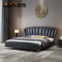 Italian light luxury bed leather bed Nordic modern high-end atmospheric ins Wind double 2 2 m queen bed master bed wedding bed